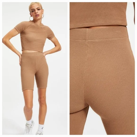 Good American Thermal Cotton High Rise Bike Shorts Putty Size 4 (XL) - Picture 1 of 10